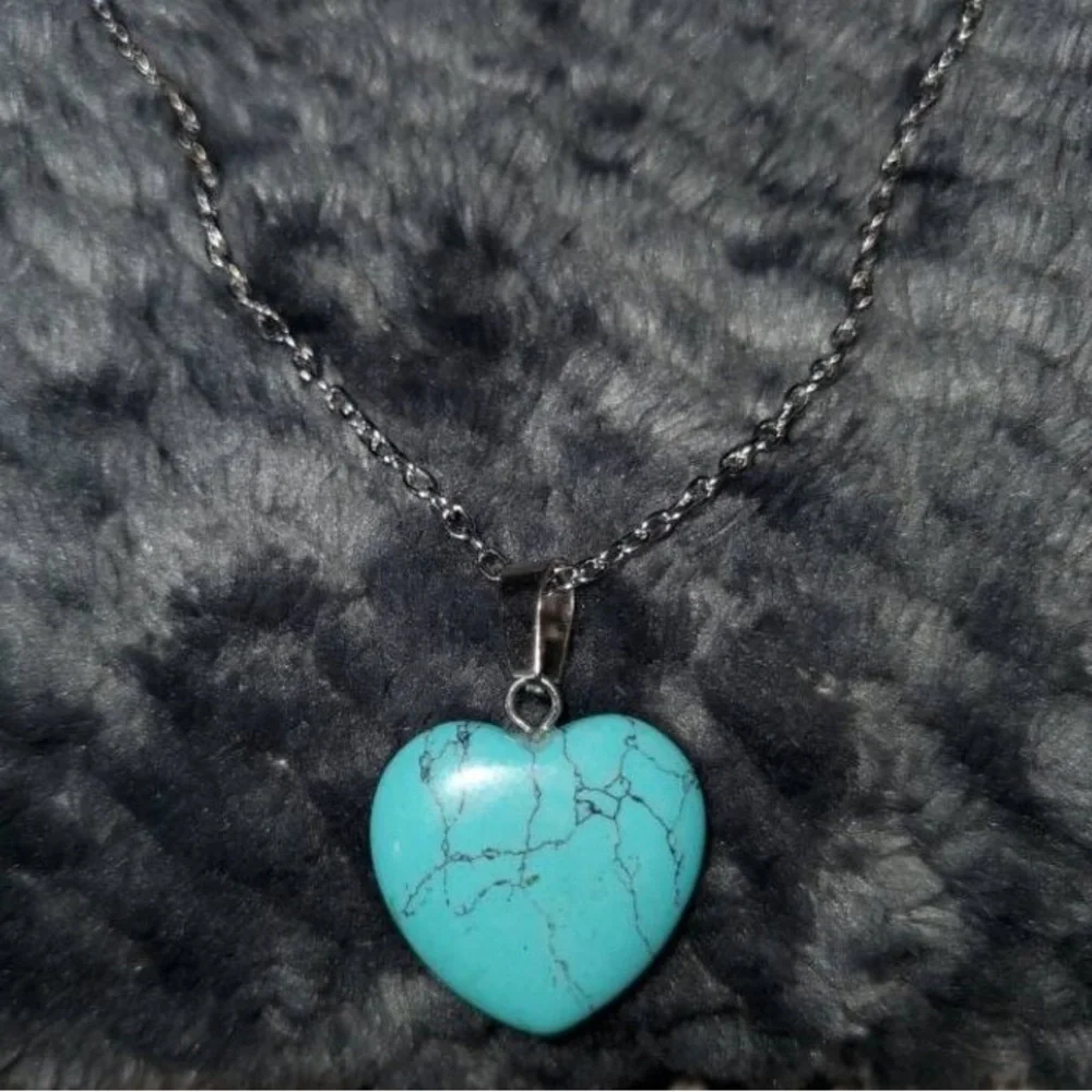 New S925 Sterling Silver Handmade Natural Polished Turquoise Stone 18” Necklace